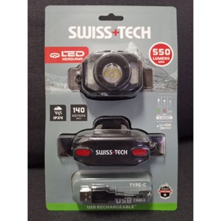 ไฟฉายคาดศรีษะ LED HEADLAMP 550 LUMENS MAX USB RECHARGEABLE SWISS+TECH