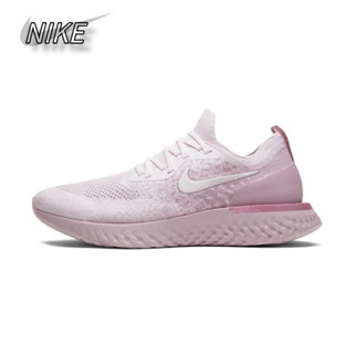 Nike Epic React Flyknit 1 Low Top รองเท้าผ้าใบสีชมพูของแท้ 100%