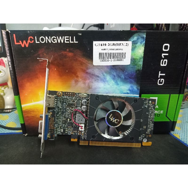 การ์ดจอมือสอง มีประกัน ถึง 22/2/68  LWC Nvidia gt610 2gb ddr3 64 bit ใส่เคสปกติได้