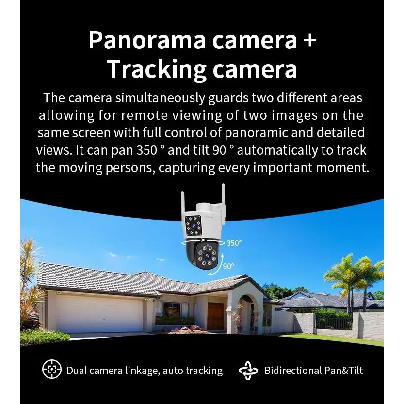Vstarcam CS662DR (เลนส์คู่) ความละเอียด 2.0 MP (1296P) กล้องวงจรปิดไร้สาย ภาพสี มีAI+ คนตรวจจับสัญญาณเตือน Outdoor Cam