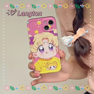 🌈Langton🌸ขาตั้ง ถอดได้ การ์ตูน สาว สีชมพู น่ารัก iphone 11 14 pro max ป้องกันการหล่น ขอบเต็ม case for iPhone 12 13