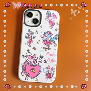 💜Kettra💜การ์ตูน สีชมพู Piglet Pig สีขาว iPhone 11 14 pro max ป้องกันการหล่น ขอบเต็ม สาวน่ารักหัวใจ case for iPhone 12 13