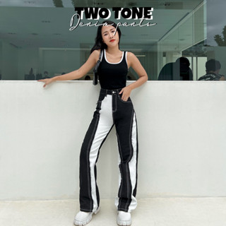 MINIGIRL STORE | Two tone denim pants กางเกงยีนส์ทูโทน