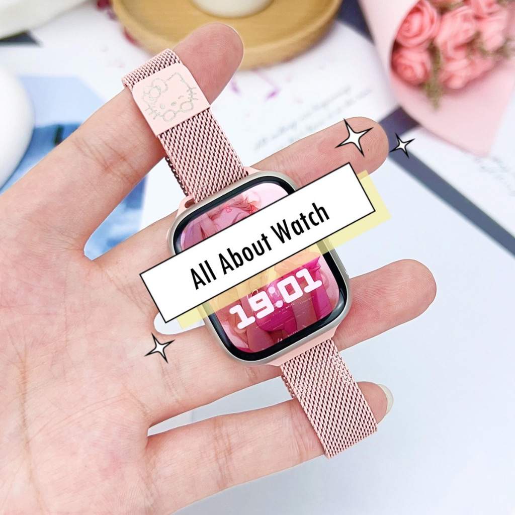 พร้อมส่ง สายนาฬิกาแม่เหล็กเส้นเล็ก ลาย KT ใช้ได้กับ Smart Watch 8 7 6 5 4 3 2 1 Se Ultra HK9Pro HW68