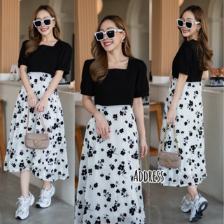 🌈🌼🌸🌺🤎🧡🇰🇷 SQ Collar Patch Floral Maxi Dress