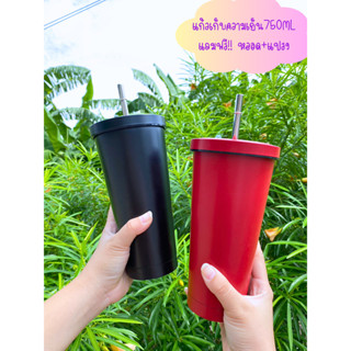 เเก้วน้ำ F เเก้วเก็บความเย็น สีพาสเทล ขนาด 500ML พร้อมหลอดสเเตนเลสเเละเเปรงขัดทำความสะอาด