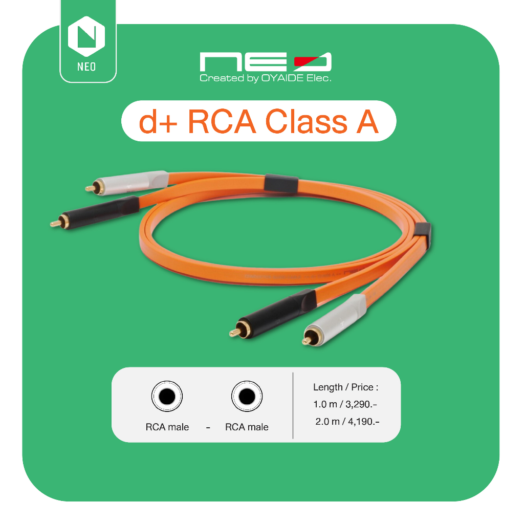 NEO™ (Created by OYAIDE Elec.) d+ RCA Class A : สายสัญญาณเสียงคุณภาพสูงสำหรับงานระดับอาชีพ (RCA male - RCA male)
