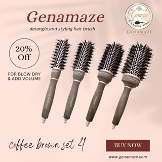 Genamaze Nano ceramic roll brush Coffee Brown NNCE-B SET 4 ชิ้น จัดเซต