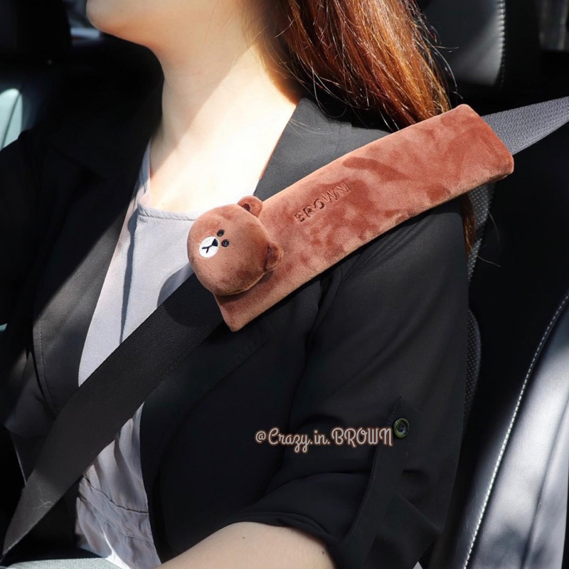 ลายหมีบราวน์ พร้อมส่ง ** ผ้าหุ้มสายเบลล์ในรถ รัดเบลล์ผ้ากำมะหยี่ ไลน์เฟรนด์