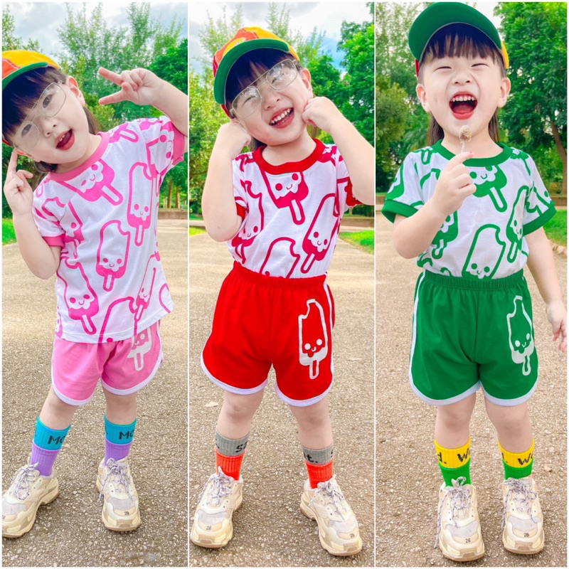 ชุดเด็กลายไอศครีม ลายไอติม ชุดน่ารัก ใส่ได้ชายและหญิง เนื้อผ้าคอตตอน