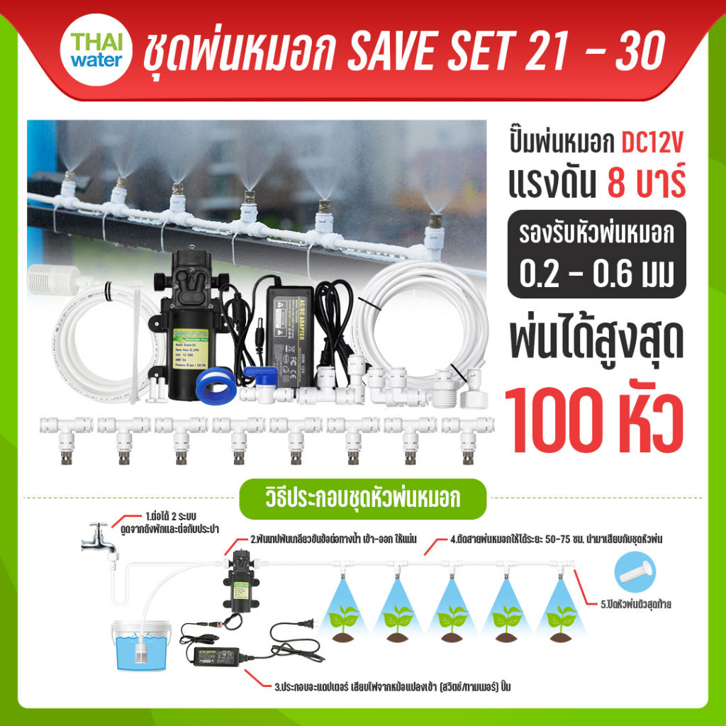 ชุดพ่นหมอก ปั๊มพ่นหมอก หัวพ่นหมอก  GREEN-03 8 บาร์ , GREEN-10 9 บาร์ ความละเอียด 0.1-0.8 มม.