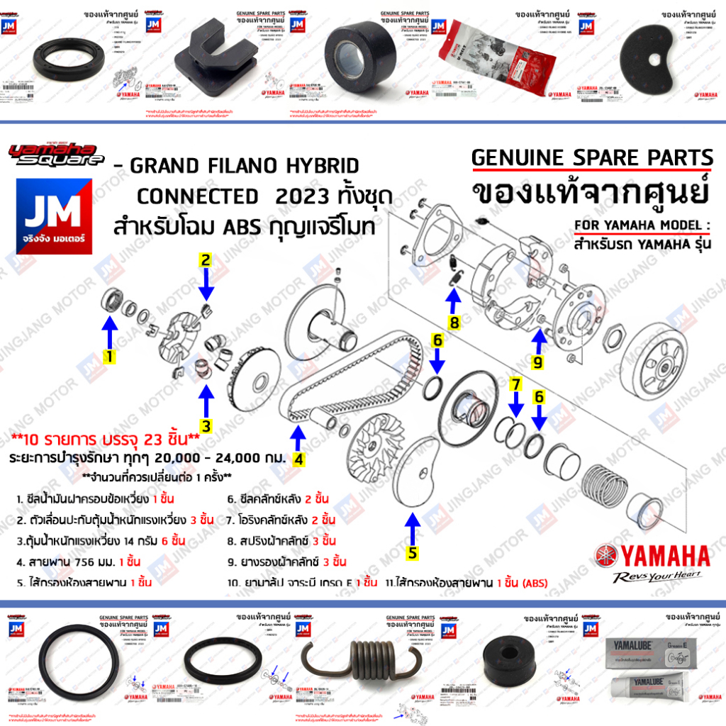(BJK) ชุดห้องสายพาน, ชุดบำรุงรักษาห้องสายพาน ชุดเซอร์วิส YAMAHA GRAND FILANO HYBRID CONNECTED ABS 2023 (กุญเเจรีโมท)
