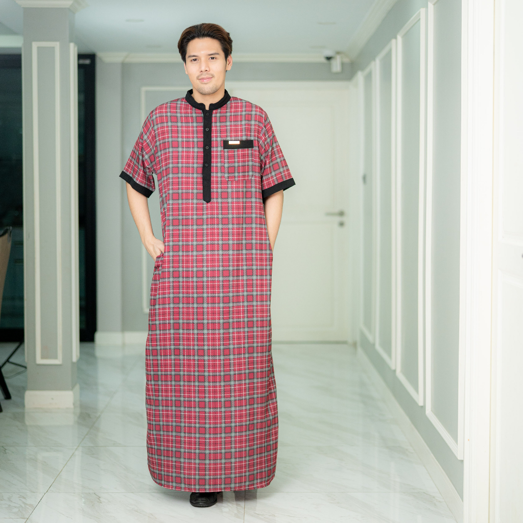 โต๊ปชายแขนสั้นผ้าใส่สบายไม่ร้อน  เป็นเครื่องแต่งกายมุสลิมชาย AE28 รุสมีนี