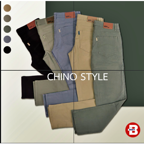 [BOVY JEANS] กางเกงชิโน่ขายาว CHINO X รุ่น 1065 ทรงกระบอก ผ้าพรีเมียม สีดำ เขียว กากี ไซส์ 30-38