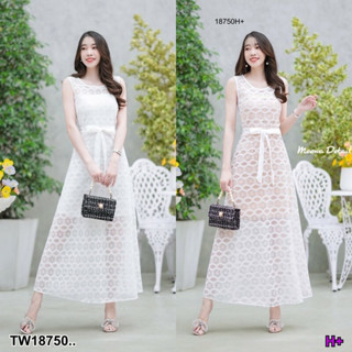 PP18750 dress ผ้าลูกไม้ซีทรูสีขาวแขนกุด ..