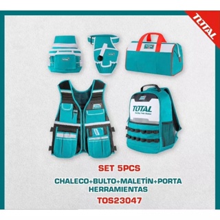 Total กระเป๋าใส่เครื่องมือช่าง + เสื้อใส่เครื่องมือช่าง (5 ตัวชุด) รุ่น TOS23047 ( 5 Pcs Tools Bag Set ) กระเป๋าช่าง