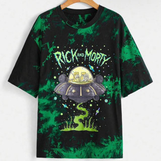 ☘️ Rick and Morty ลิขสิทธิ์แท้💯 เสื้อพิมพ์ลายมัดย้อม เสื้อยืดสายเขียว Oversized วิทยาศาสตร์ สมุนไพร y2k