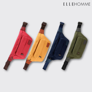 ELLE HOMME | กระเป๋าสะพาย/คาดอก ผ้าแคนวาส แต่งด้วยหนังวัวแท้ สไตล์ Casual | H8H384