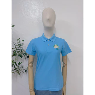 พร้อมส่ง เสื้อฟ้าวันแม่ ปักดอกมะลิ โปโล เสื้อสีฟ้าล้วน