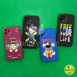 i7+/11/SamsungA12/A14(5G)/A24(5G)เคสมือถือนิ่ม TPU กันเลนส์กล้องนูนสีพื้นพิมพ์ลายการ์ตูนเท่