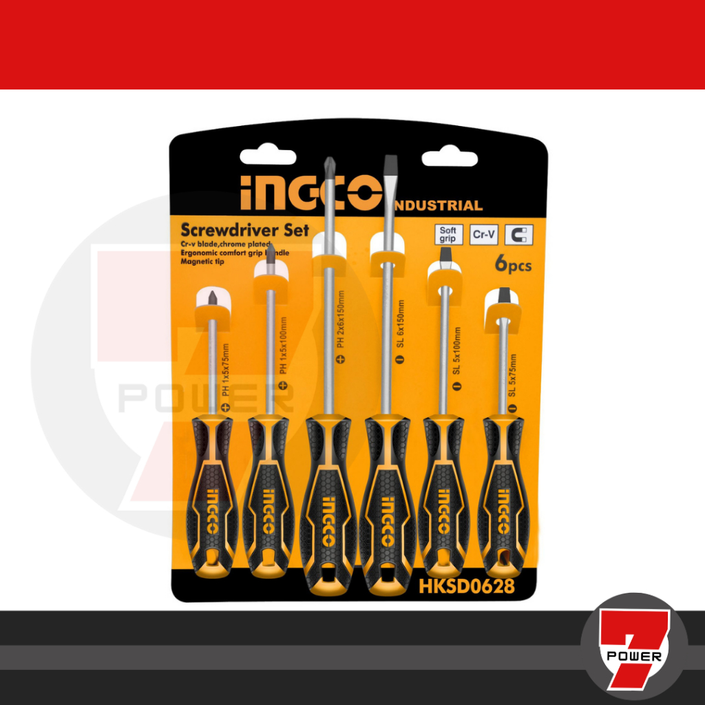 Ingco ชุดไขควง ปากแบน + ปากแฉก 6 ตัวชุด รุ่น HKSD0628 ( 6 pcs screwdriver set ) / ไขควงชุด ราคา ถูกที่สุด ดีลบีเคเค แกลเลอรีภาพที่ 3