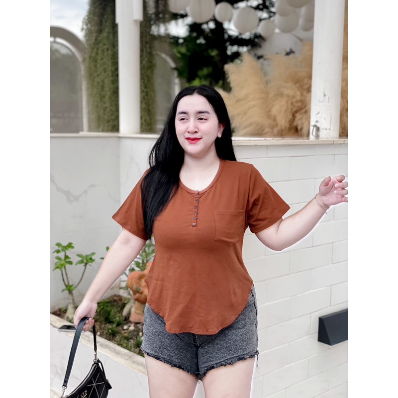 ย.07เสื้อยืดคอกระดุมผ้ายูนิโคล่เนื้อดี ทรงสวยสาวอวบอก40-50