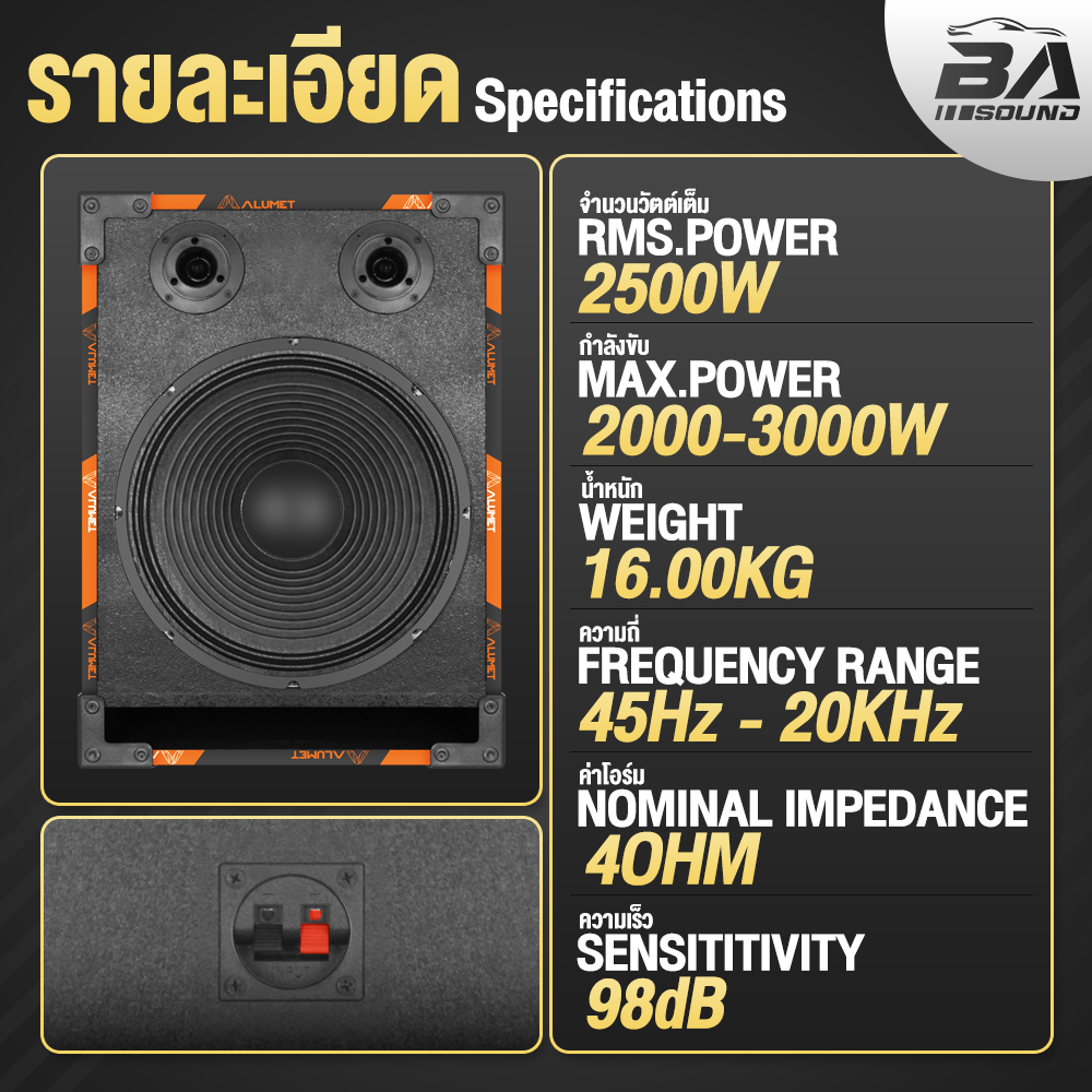 BA SOUND ตู้ลำโพงสำเร็จรูป 15 นิ้ว 2500วัตต์ หนัก 16KG ลำโพง15นิ้วพร้อมใช้งาน ตู้ลำโพงกลางแจ้ง 15นิ้ว ตู้ลำโพง BA-1542