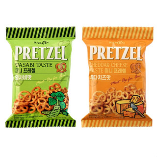 🥨 ซัมจิน เพรสเซล อบกรอบ รสเชดาร์ชีส และ รสวาซาบิ Samjin Pretzel Cheddar Cheese &amp; Wasabi 85 กรัม จากประเทศ เกาหลี