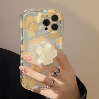 สต๊อคไทย พร้อมส่ง #เคสไอโฟน เคสขาตั้ง iphone 11-14Promax 🌸เคสลายดอกไม้+holderดอกไม้เหลือง