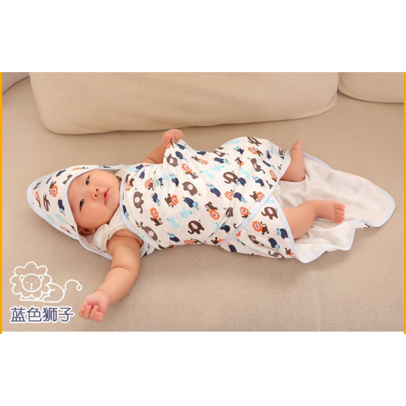 ผ้าห่อตัวเด็กแรกเกิด มีหมวกในตัว ผ้าคอตตอน 100 % ผ้านิ่ม