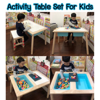 Activity table set for kids  โต๊ะกิจกรรมเอนกประสงค์พร้อมเก้าอี้สำหรับเด็ก Sensory Play by KT montessori