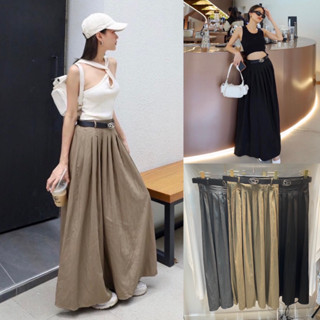 Nudeaholic 💚💙 322 Long skirt กระโปรงยาว จีบทวิตรอบผ้าไนล่อน มาพร้อมเข็มขัด งานใส่สบาย ใส่ได้ยาวๆไม่มีเอ้าท์