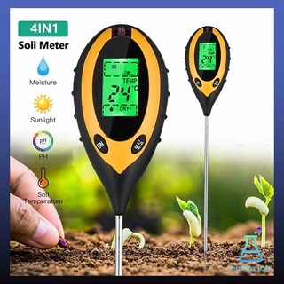 เครื่องวัดค่าดิน 4in1 pH ความชื้น อุณหภูมิ แสง จอดิจิตอล LCD Moisture Sunlight PH Soil Tester Meter Digital