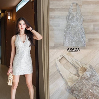 มินิเดรสคล้องคอซิปหลัง ด้านหน้าแต่งสายเพชร (C636) Arada