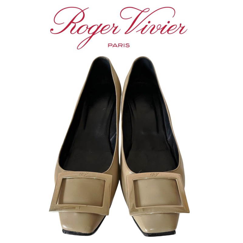 รองเท้า Roger Vivier Belle Vivier Petent Leather Pump สีน้ำตาลอ่อน มือสอง (แท้ 💯)