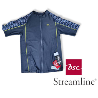 เสื้อว่ายน้ำชาย หญิง เด็กใส่ได้ ไม่มีฟองน้ำ เสื้อว่ายน้ำแขนสั้น BSC Streamline ด้านหน้ามีซิปรูด