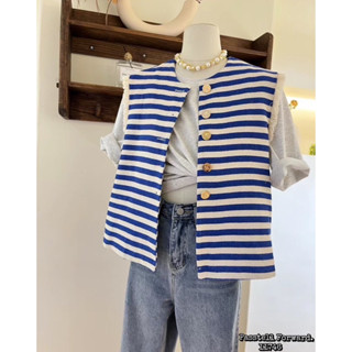 🇰🇷New🇰🇷  Korea stripe VEST เสื้อคลุมกั๊กลายทางใหญ่ งานสวยดีเทลแต่งขอบลุ่ย กระดุมทองสุดหรูเลยค่า