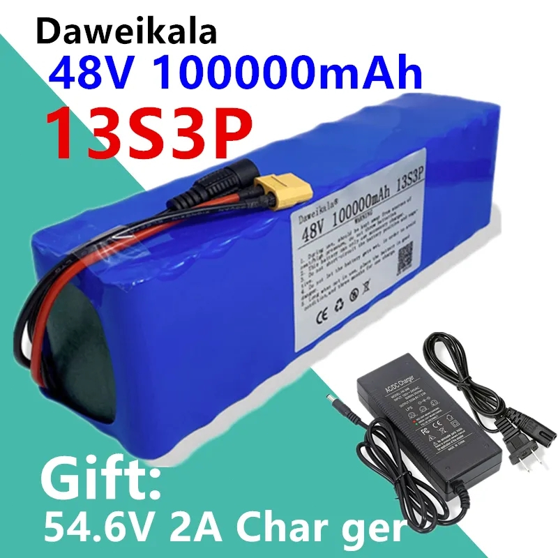 48V 100Ah 1000w 13S3P XT60 48V แบตเตอรี่ลิเธียมไอออน 100000mah สำหรับ 54.6v E-bike จักรยานไฟฟ้าพร้อม BMS + ที่ชาร์จ