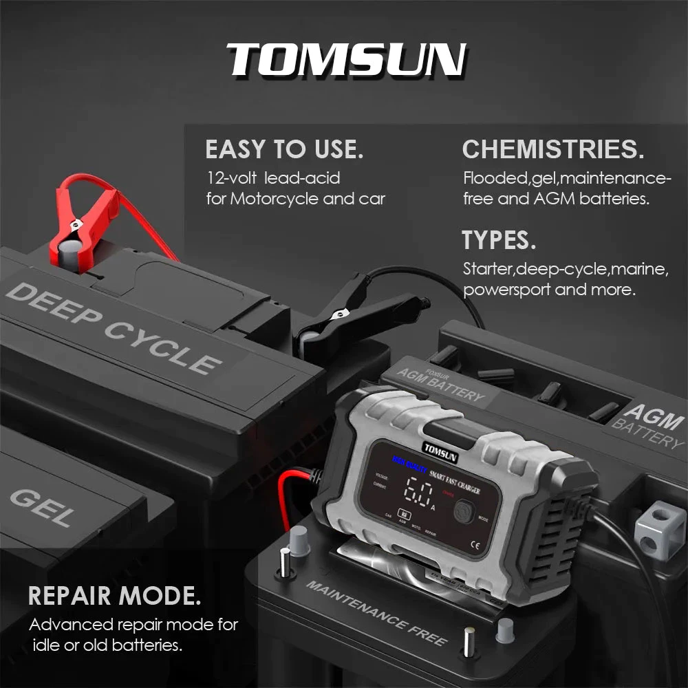 TOMSUN เครื่องชาร์จรถยนต์ ฟื้นฟูและซ่อมแซมแบตเตอรี่ รองรับแบตลิเธียม thumbnail 5