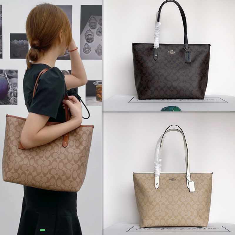 🎄พร้อมส่ง🌟COACH กระเป๋าถือผู้หญิงแฟชั่น, กระเป๋าช้อปปิ้งแบบมีซิป F58292