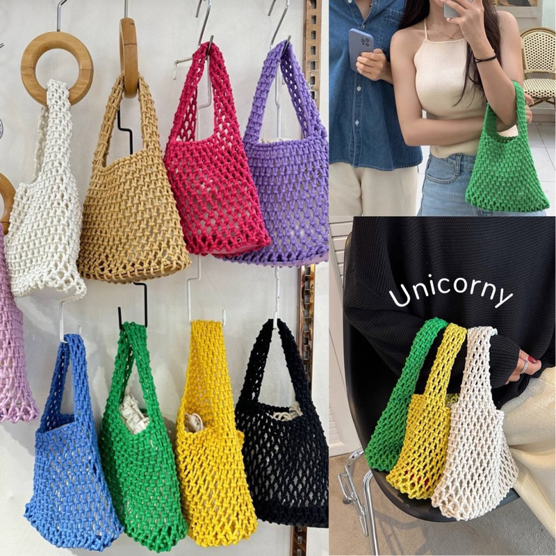 Unicorny กระเป๋าถัก สีสันสวยงาม ไซสมินิ ถุงเก็บสัมภาระ