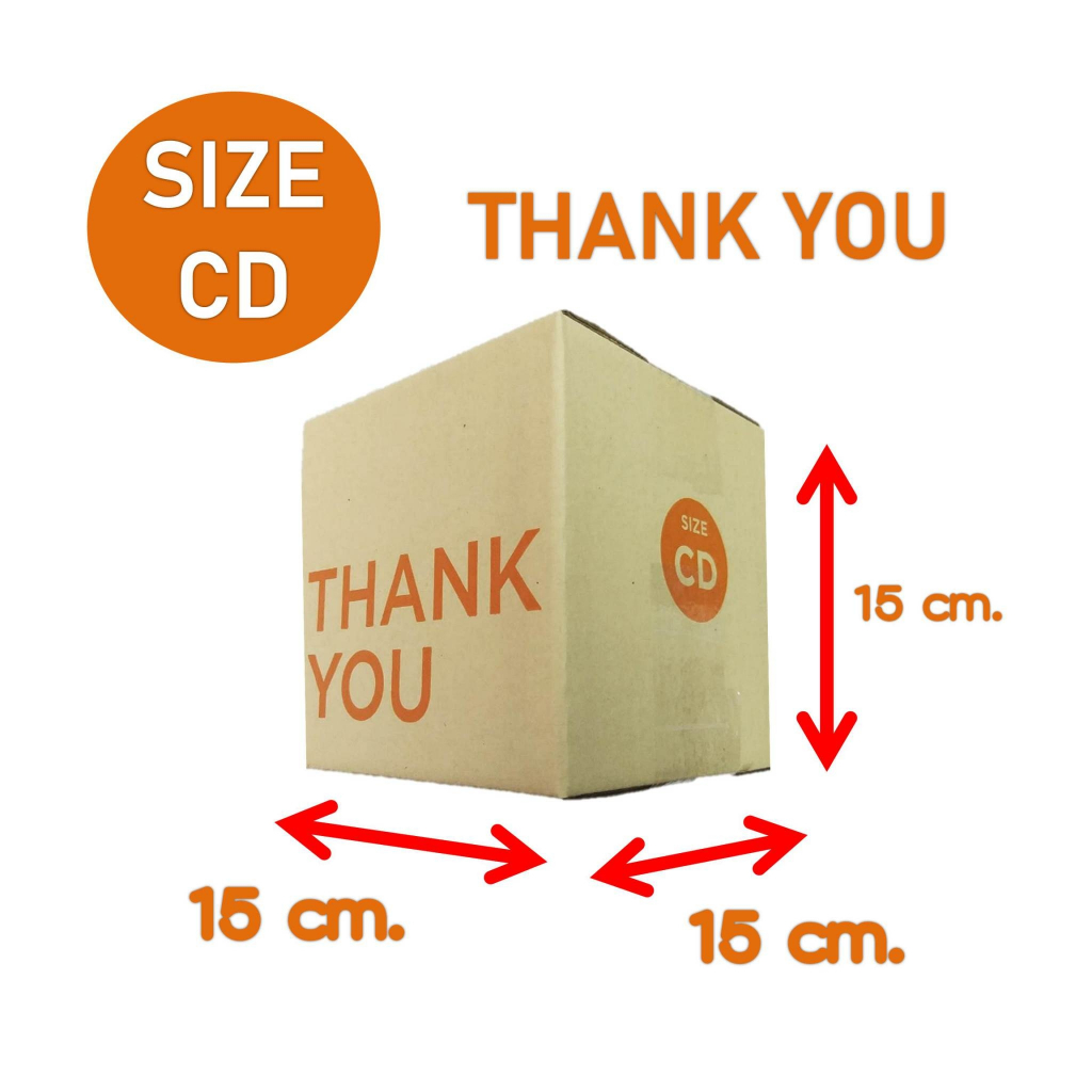 กล่องพัสดุ ลายแดง ลายthank you กล่องไปรษณีย์ฝาชน CD ขนาด 15x15x15 เหลี่ยมจตุรัส