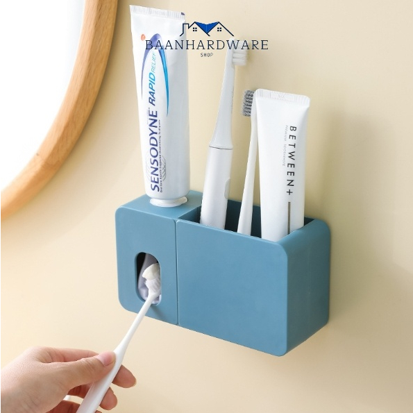 เครื่องบีบยาสีฟันอัตโนมัติ มีที่เก็บแปรงสีฟันติดผนัง และวางของในห้องน้ำ กล่องเก็บแปรงสีฟัน บีบยาสีฟัน BO-S007