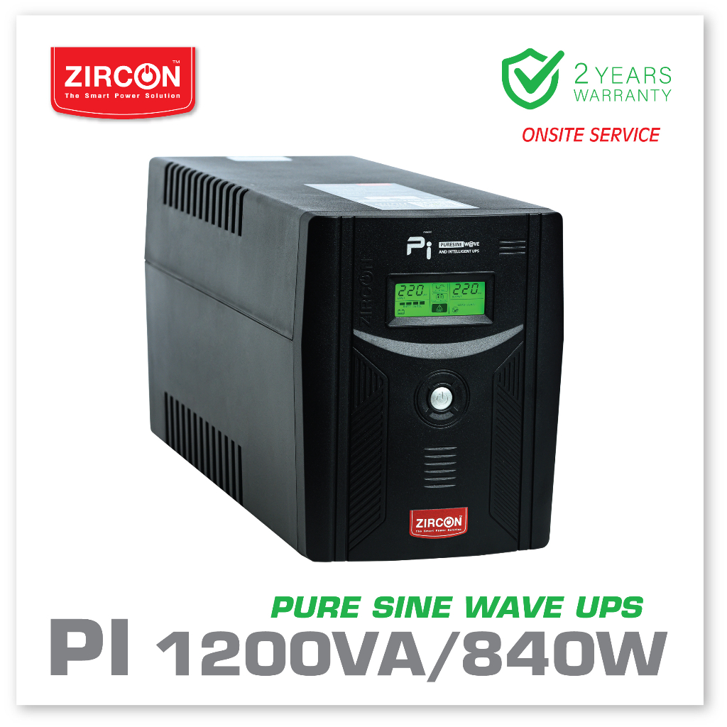 PI 1200VA/840W UPS ZIRCON UPS เพียวซายน์เวฟ สำหรับคอม Gaming/Graphic//PSU80+/PS4/PS5/iMac ประกัน 2 ป