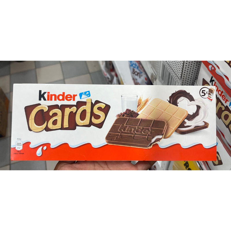 Kinder cards เวเฟอร์อบกรอบสอดไส้ ช๊อคโกแลต/นม 1 กล่องมี 5 ซอง