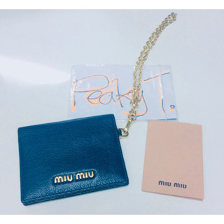 miu miu fucco navy blue learher card holder madras chain