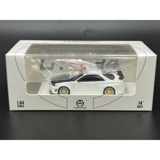 Time Micro​ 1:64  NISSAN Skyline GT-R R34,engine hood openable White + Figure