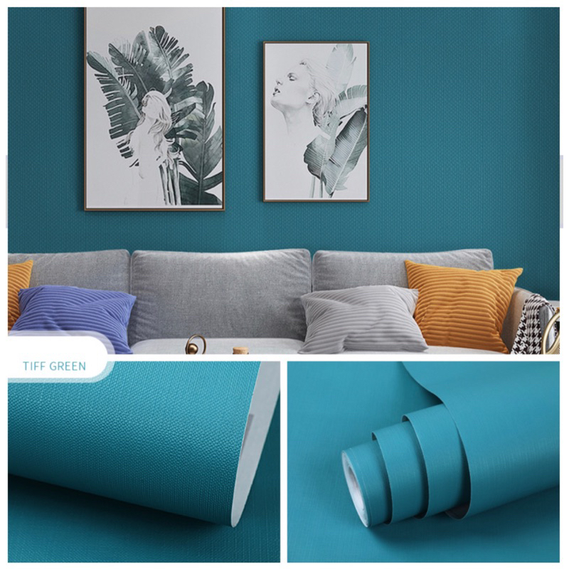(เขียวมิ้นล้วน)wallpaper ติดผนัง วอลเปเปอร์สีล้วน มีกาวในตัว ติดได้เอง