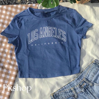 🧚🧦𝐏𝐤𝐬𝐡𝐨𝐩 |เสื้อครอปสีน้ำเงิน ครอปสโลแกนใส่แล้วดูผอมม