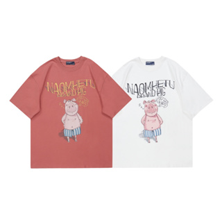 spaceboy เสื้อยืดโอเวอร์ไซส์แขนสั้น Unisex ลาย “ Naomhetu pig ” [N376]